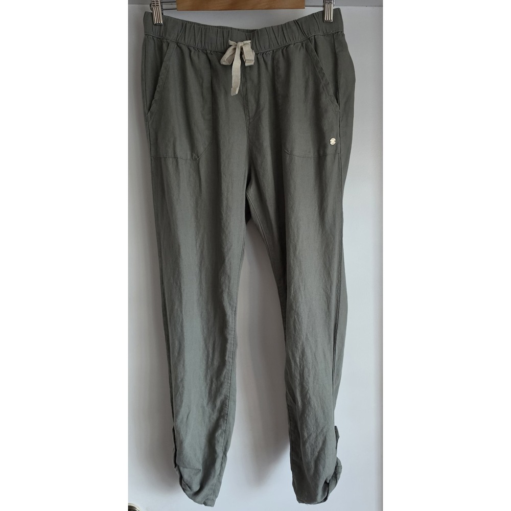Roxy Womens Linen Pants Size S Olive Green Casual Solid Trousers Slacks Resort